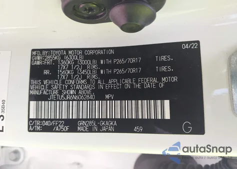 2022 Toyota 4Runner Trail Special Edition from USA, damaged, VIN JTETU5JR6N6062840